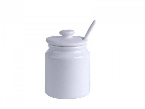 CUKIERNICA BIAŁA PORCELANOWA Z ŁYŻECZKĄ I POKRYWKĄ