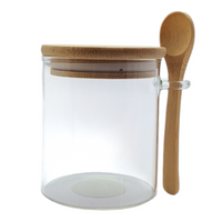 POJEMNIK SZKLANY 400 ml SŁOICZEK Z BAMBUSOWĄ POKRYWKĄ I ŁYŻECZKĄ