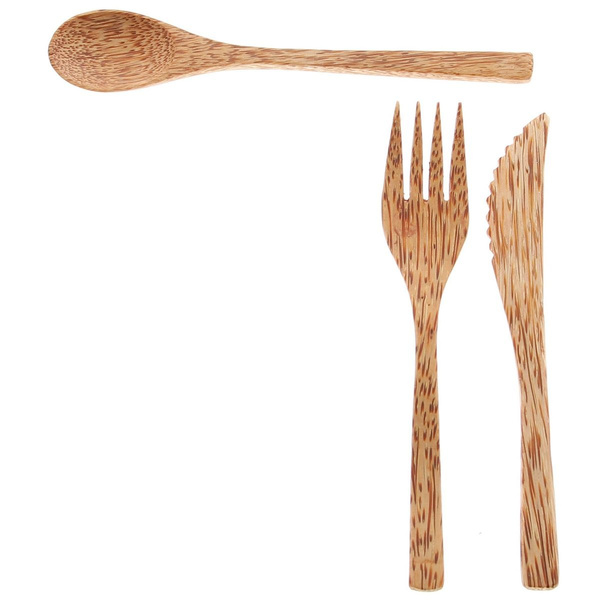 SZTUĆCE DREWNIANE KOKOS WIDELEC NÓŻ ŁYŻKA ZESTAW