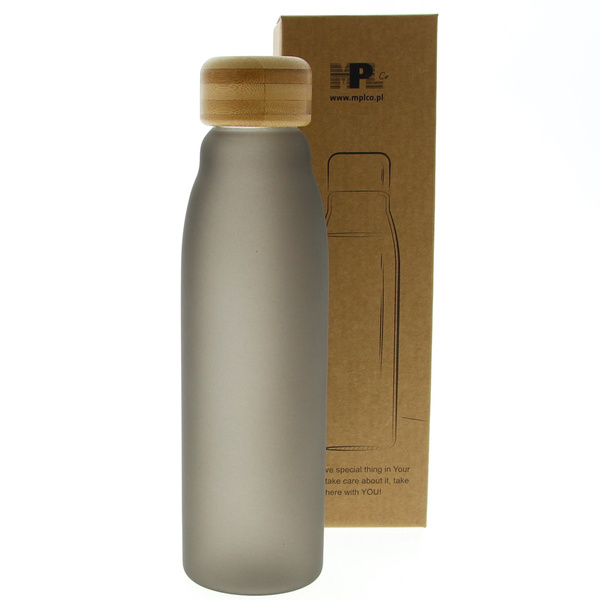 BUTELKA SZKLANA BIDON DO WODY NA SIŁOWNIE EKO 600 ML ZAKRĘTKA BAMBUSOWA