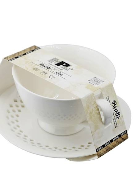FILIŻANKA CERAMICZNA BIAŁA 260ml ZE SPODKIEM AŻUROWYM DO KAWY HERBATY