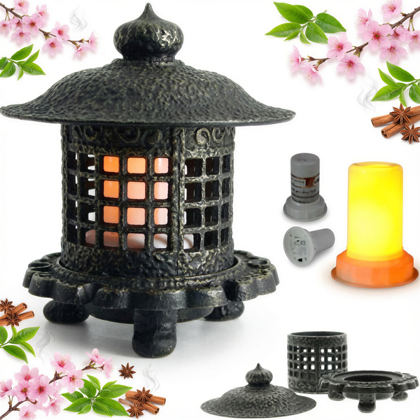 KOMINEK LED LAMPION LATARNIA ŻELIWNA LAMPA 3D Z OGNIEM RUCHOMYM PŁOMIEŃ