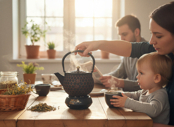 CZAJNIK ŻELIWNY IMBRYK 1,8L ZAPARZACZ DO HERBATY + PODGRZEWACZ + WIDELCZYK