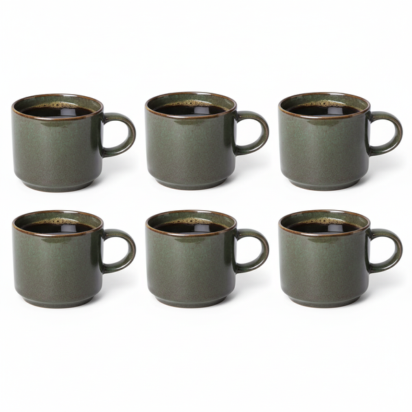 KUBKI DO KAWY HERBATY KUBEK ZESTAW 6 SZT. CIEMNOZIELONY MAT 350 ML Ø 9,5 CM