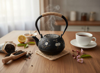 CZAJNIK ŻELIWNY IMBRYK CZARNY 1L + ZAPARZACZ STALOWY DO HERBATY I ZIÓŁ