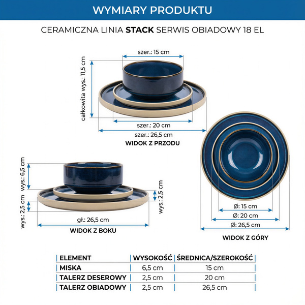 SERWIS OBIADOWY KOMPLET TALERZY 18EL. ZASTAWA OBIADOWA ZESTAW NA 6 OSÓB