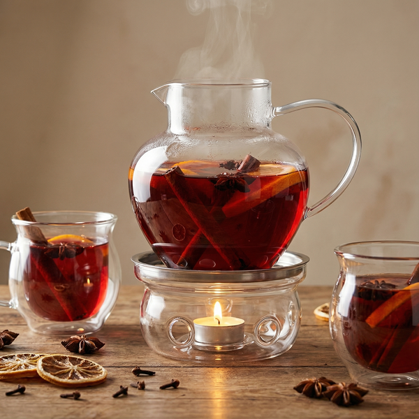 ZESTAW DO GRZANEGO WINA GRZAŃCA DZBANEK 1L FILIŻANKI x2 SZKŁO+ PODGRZEWACZ