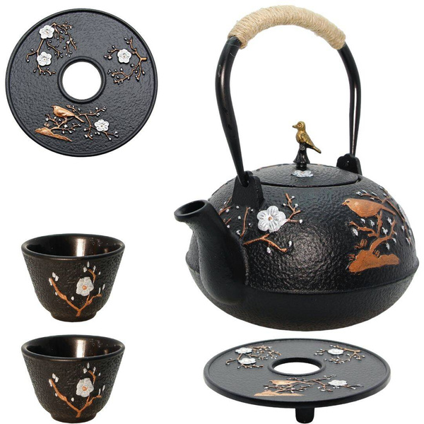 CZAJNIK IMBRYK ŻELIWNY 1,2L ZAPARZACZ SITKO DO HERBATY +2 CZARKI PODKŁADKA