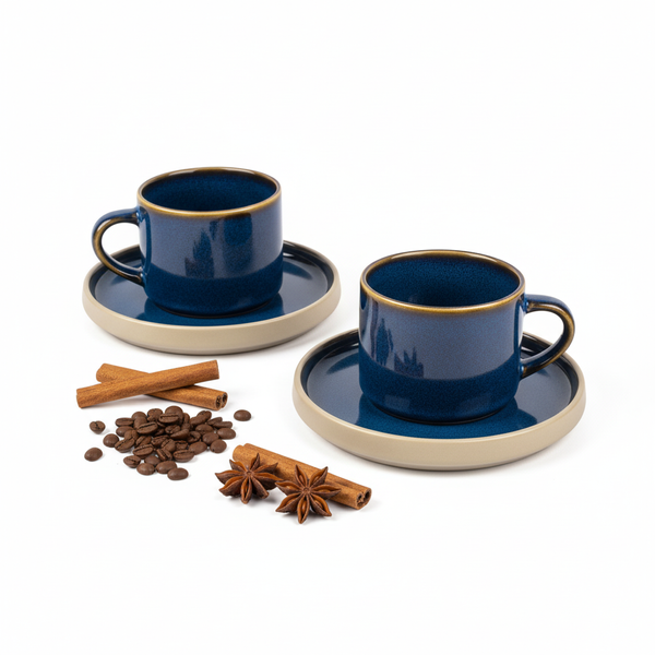 SERWIS OBIADOWYO KAWOWY 30 EL. DLA 6 OSÓB FILIŻANKI DO KAWY BLUE CERAMIKA