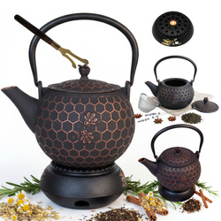 CZAJNIK ŻELIWNY IMBRYK 1,8L ZAPARZACZ DO HERBATY + PODGRZEWACZ + WIDELCZYK