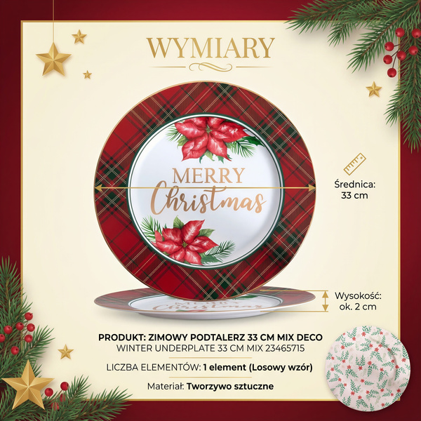 TACA METALOWA 323CM DEKORACYJNA ZIMOWA PODTALERZ 33 CM DO OZDABIANIA