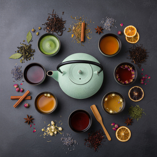 CZAJNIK ŻELIWNY ZAPARZACZ 1,8L Z ZESTAW 6 CZAREK DO HERBATY ZIÓŁ MIĘTOWY