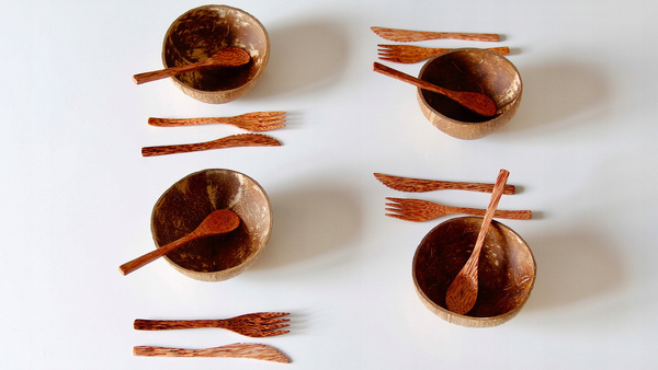 12 el SZTUĆCE DREWNIANE KOKOS WIDELEC NÓŻ ŁYŻKA