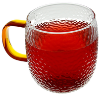 SZKLANKA KUBEK SZKLANY DO KAWY I HERBATY 330 ml. Z BURSZTYNOWYM UCHEM