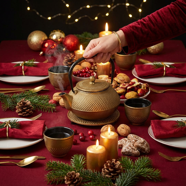 CZAJNIK ŻELIWNY 1,5L ZAPARZACZ DO HERBATY 4 CZARKI ZESTAW 5 ele NA PREZENT