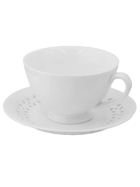 FILIŻANKA CERAMICZNA BIAŁA 260ml ZE SPODKIEM AŻUROWYM DO KAWY HERBATY