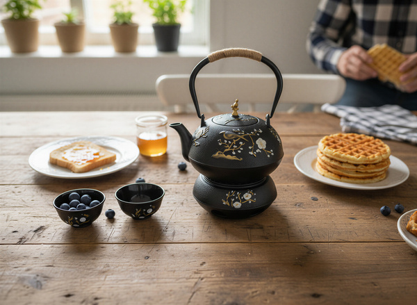 CZAJNIK ŻELIWNY 1L ZAPARZACZ DO HERBATY ZIÓŁ 2 CZARKI ŻELIWNE + PODGRZEWACZ