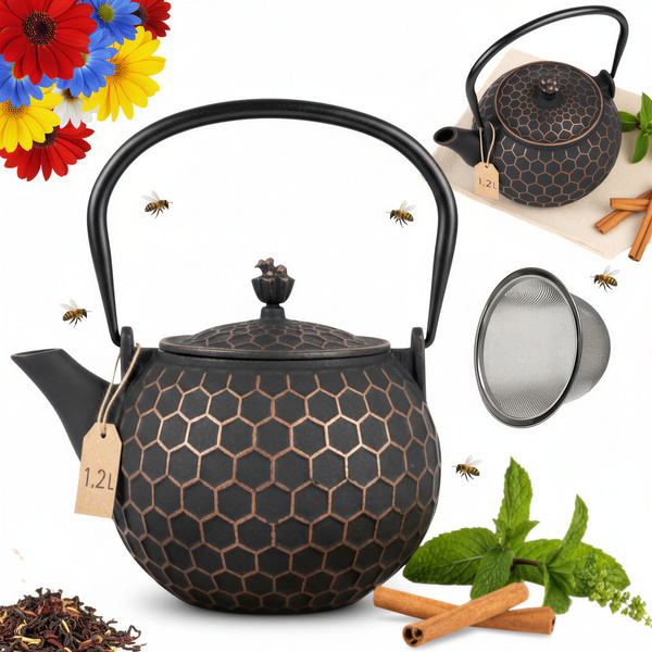 CZAJNIK ŻELIWNY IMBRYK PSZCZÓŁKA 1,2L ZAPARZACZ DO HERBATY I ZIÓŁ ŻELIWO