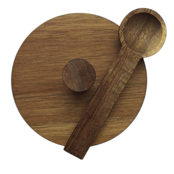 POJEMNIK SZKLANY 550 ml SŁOICZEK Z BAMBUSOWĄ POKRYWKĄ I ŁYŻECZKĄ