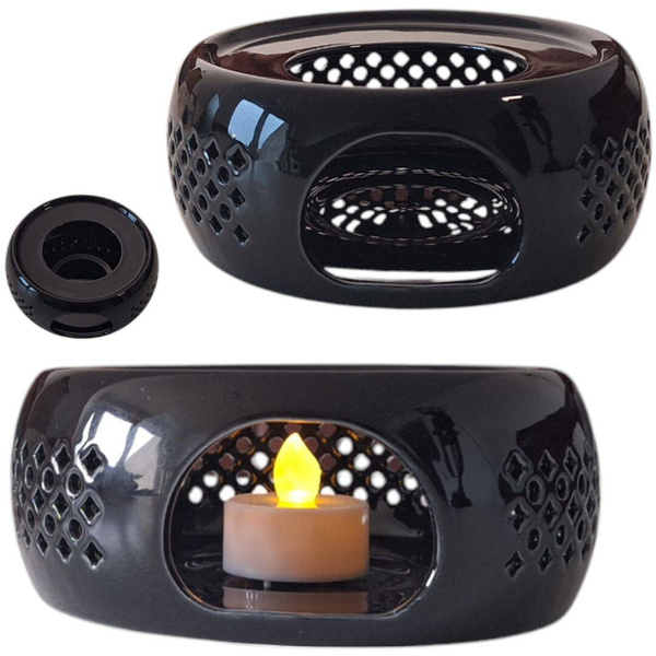 PODGRZEWACZ CERAMICZNY DO DZBNAKA CZAJNIKA NA ŚWIECZKĘ TEA LIGHT CZARNY