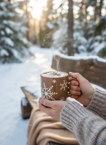 DUŻY KUBEK ŚWIĄTECZNY DO CZEKOOLADY 600ML BRĄZOWY BŁYSZCZĄCY ZMYWARKA Ø 9,5