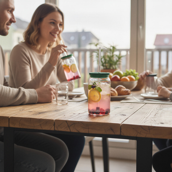 KUBEK BIDON 0,5L EKO BUTELKA PRZEZROCZYSTY Z POKRYWKĄ I SŁOMKĄ DO NAPOJÓW