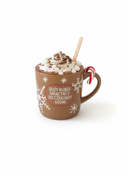 DUŻY KUBEK ŚWIĄTECZNY DO CZEKOOLADY 600ML BRĄZOWY BŁYSZCZĄCY ZMYWARKA Ø 9,5