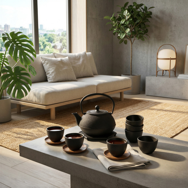 CZAJNIK ŻELIWNY ZAPARZACZ 1,8L Z ZESTAW 6 CZAREK DO HERBATY ZIÓŁ CZARNY