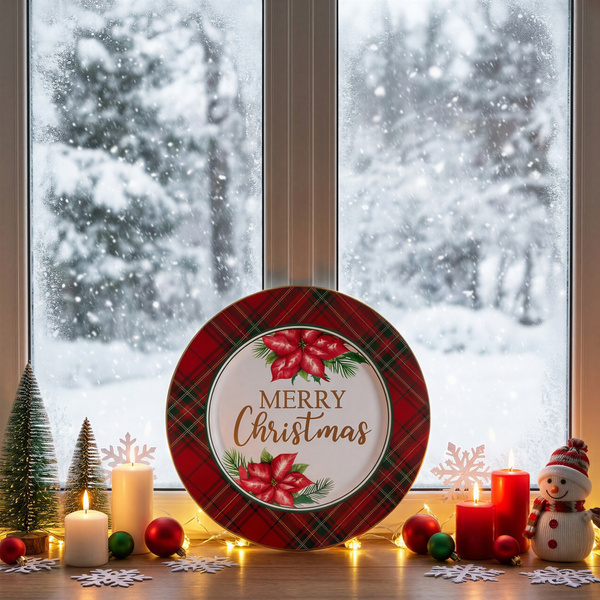 TACA METALOWA 323CM DEKORACYJNA ZIMOWA PODTALERZ 33 CM DO OZDABIANIA