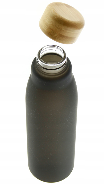 BUTELKA SZKLANA BIDON DO WODY NA SIŁOWNIE EKO 600 ML ZAKRĘTKA BAMBUSOWA