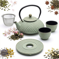 CZAJNIK ŻELIWNY 1,25L IMBRYK ZAPARZACZ DO HERBATY + 2x CZARKI + PODKŁADKA