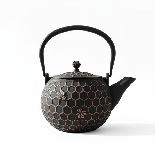 CZAJNIK ŻELIWNY IMBRYK 1,8L ZAPARZACZ DO HERBATY Z MIEDZIANYMI AKCENTAMI