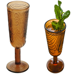 KIELISZEK DO SZAMPANA SZKLANY WZÓR PLASTRA DREWNA ARBRE BRĄZOWY DESIGN