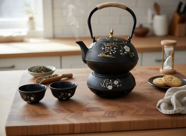 CZAJNIK ŻELIWNY 1L ZAPARZACZ DO HERBATY ZIÓŁ 2 CZARKI ŻELIWNE + PODGRZEWACZ