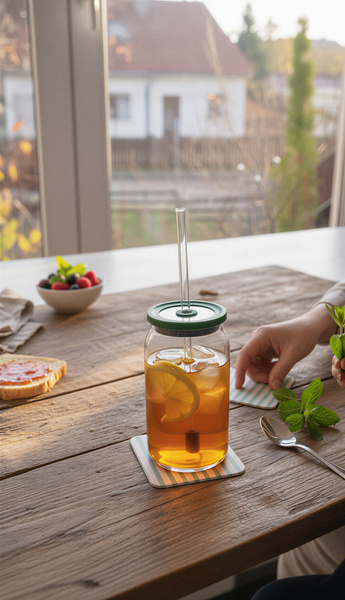 KUBEK BIDON 0,5L EKO BUTELKA PRZEZROCZYSTY Z POKRYWKĄ I SŁOMKĄ DO NAPOJÓW