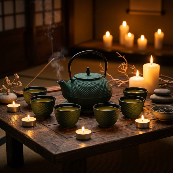 CZAJNIK ŻELIWNY ZAPARZACZ 1,8L Z ZESTAW 6 CZAREK DO HERBATY ZIÓŁ ZIELONY