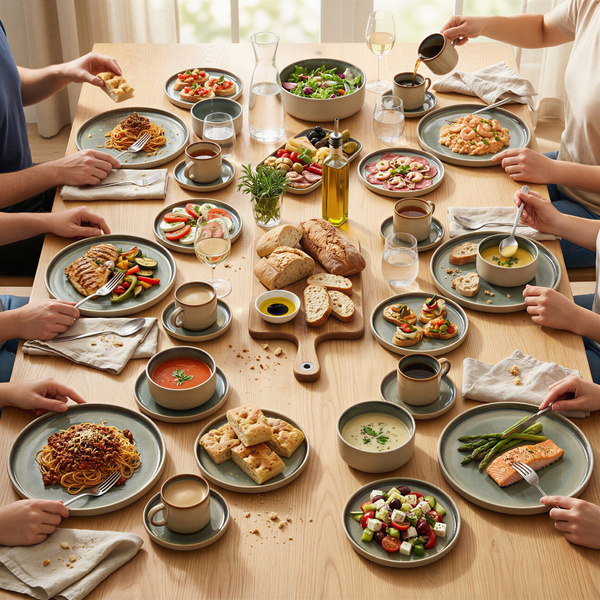 SERWIS OBIADOWYO KAWOWY 30 EL. DLA 6 OSÓB FILIŻANKI DO KAWY SZARY CERAMIKA