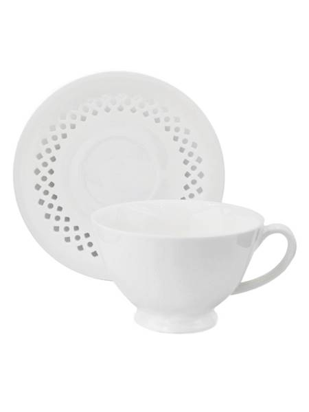 FILIŻANKA CERAMICZNA BIAŁA 260ml ZE SPODKIEM AŻUROWYM DO KAWY HERBATY