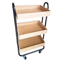 REGAŁ PÓŁKA ŁAZIENKOWA NA KOŁACH WÓZEK BAMBUSOWY KUCHENNY BAREK 3 PÓŁKI