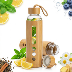 BIDON BUTELKA SZKLANA EKO SZCZELNA NA WODĘ NAPÓJ BAMBUSOWE ETUI 550 ml