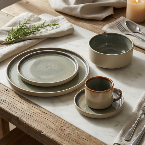 SERWIS OBIADOWYO KAWOWY 30 EL. DLA 6 OSÓB FILIŻANKI DO KAWY SZARY CERAMIKA