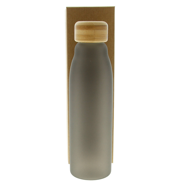 BUTELKA SZKLANA BIDON DO WODY NA SIŁOWNIE EKO 600 ML ZAKRĘTKA BAMBUSOWA