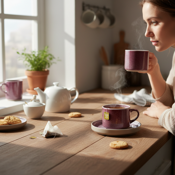 SERWIS OBIADOWYO KAWOWY 30 EL. DLA 6 OSÓB FILIŻANKI DO KAWY FIOLET CERAMIKA
