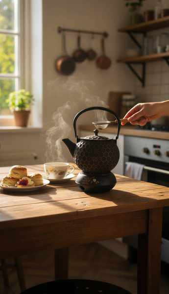 CZAJNIK ŻELIWNY IMBRYK 1,8L ZAPARZACZ DO HERBATY + PODGRZEWACZ + WIDELCZYK